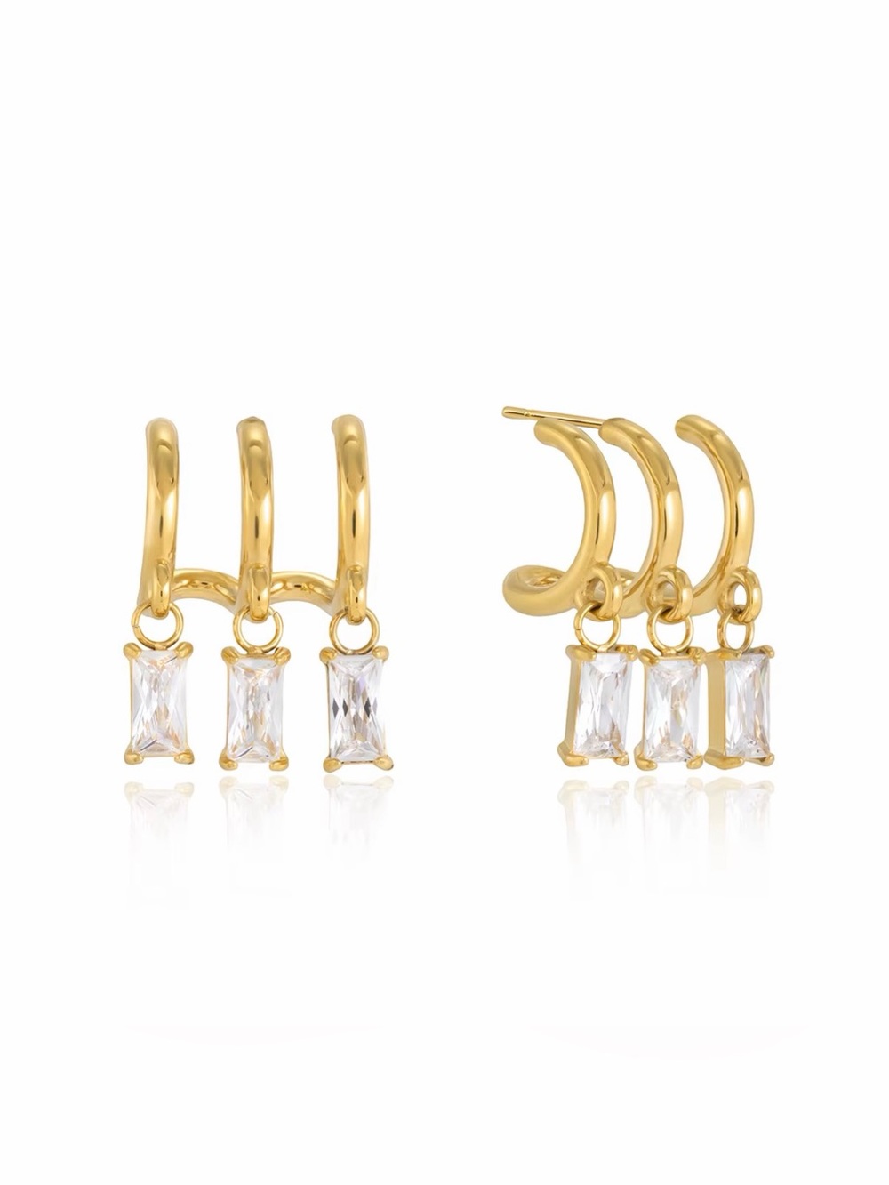 Baguette Drop Hoop Earrings D164